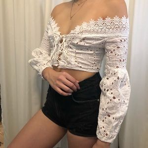 White Crochet / Lace Detail Crop Top